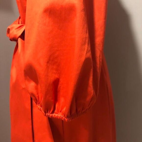 Elie Tahari Orange Midi Knee Length Fit Flare Pockets Belted Cotton Dress Size 6 - Picture 10 of 16
